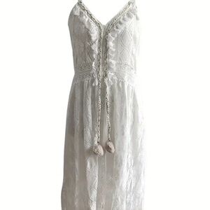 Womens party Lace Hem Floral V Neck Long Beach Dress